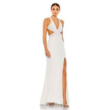 Mac Duggal Floral Sequined Criss Cross Bodice Gown White Size 4 NWOT