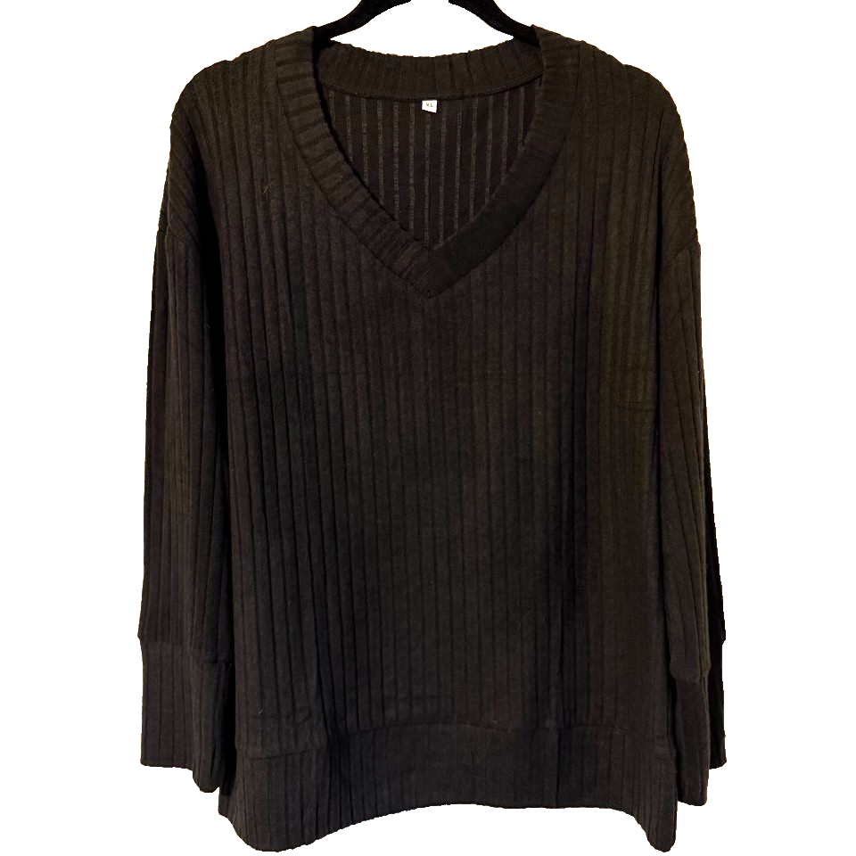 Black Vneck Womens Long Sleeve Sweater XL