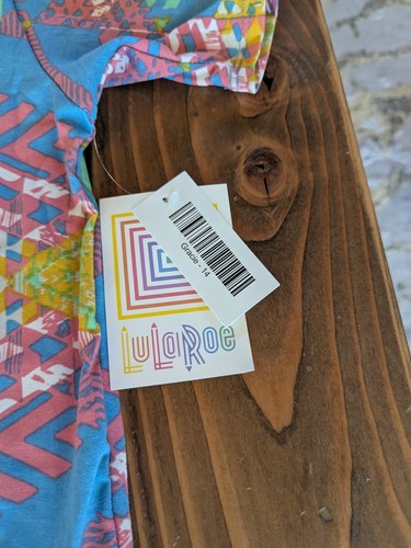 Lularoe Gracie Tunic Top Geometric Blue Yellow Hi Low Hem SZ 14 NWT - Picture 4 of 6