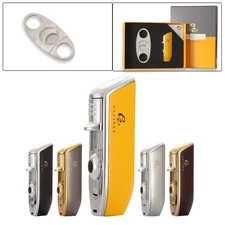 Galiner Butane Cigar Lighter and Cutter Set 3 Jet Blue Adjustable Flame For Men