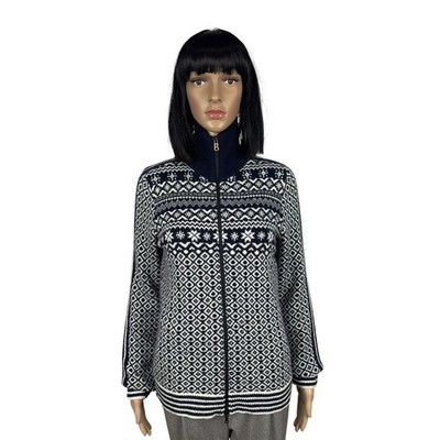Bogner Fair Isle Zip Sweater Mock Neck Wool Viscose Polyamide size S