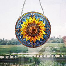 Large Retro Sunflower Stained Glass Window Hangings Beautiful Flower Home Window