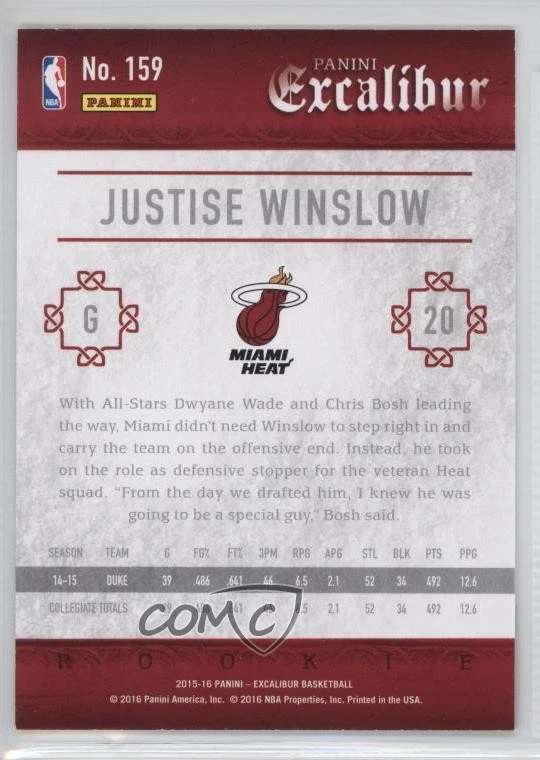 2015-16 Panini Excalibur Rookies Gold /25 Justise Winslow #159 Rookie RC - Image 2 of 2