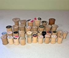 Lot of 36 Vtg Wooden Sewing Thread Spools Various Sizes Brands Empty Wood CRAFTS