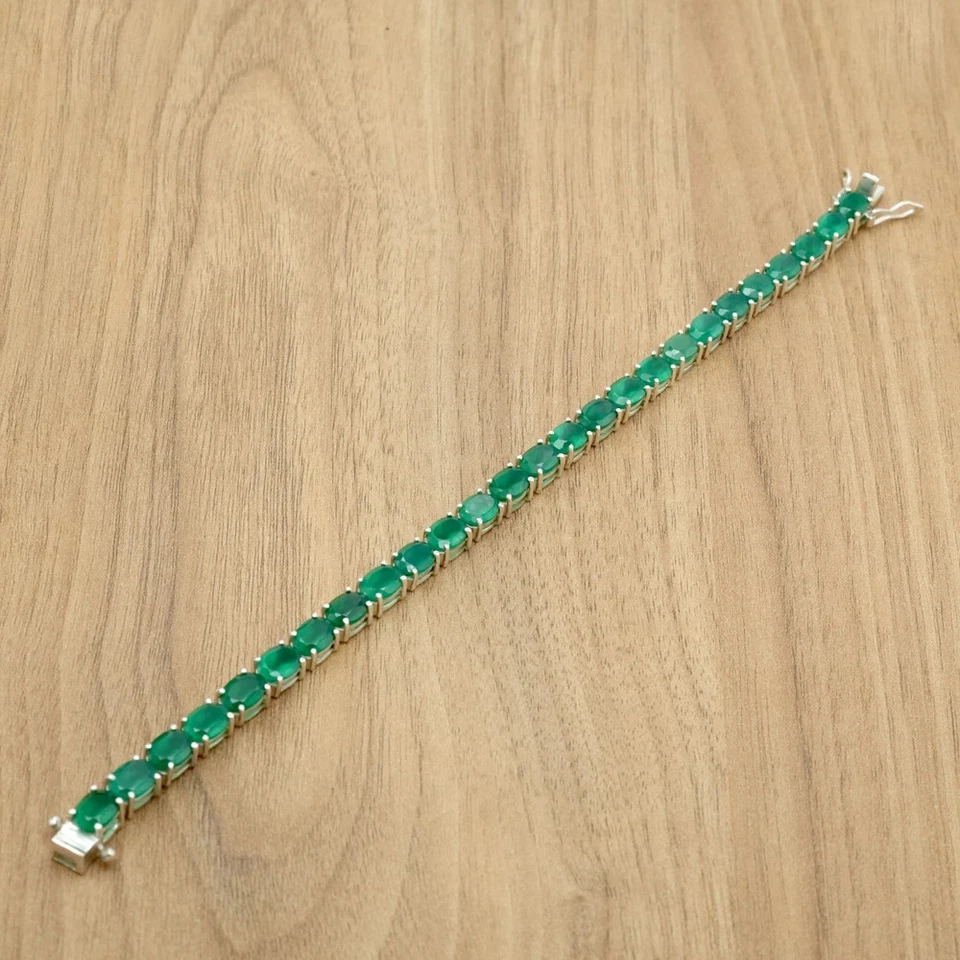 Pulsera Tenis Ónix Verde AAA Plata de Ley 925 Joyería Hecha a Mano Foto 2 de 4