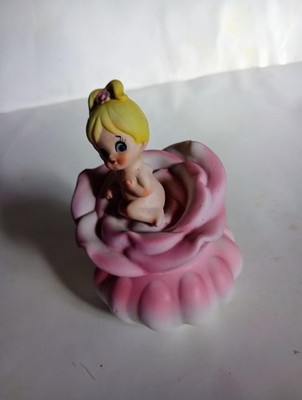 Vintage Lego Ceramic Flower Fairy Pixie Trinket Box