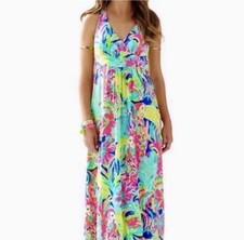 Lilly Pulitzer Seaview Casa Banana Multicolor Floral V-Neck Maxi Dress XS