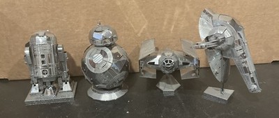 4 Built Metal Earth Star Wars #1 R2D2, BB-8, Slave, TIE X1 Built Metal Models