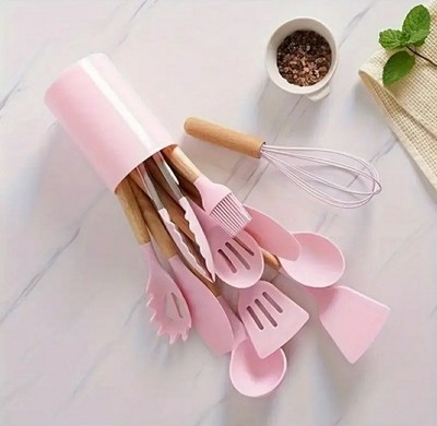 12tlg Silikon Kochutensilien Set Antihaftbeschichtet mit Holzgriff Abwaschbar Modern