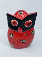 Hand-Carved Soapstone Owl Red - Made In Kenya - Home Decor Owl Figurine