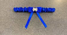 BRIDE'S ROYAL BLUE SATIN ELASTIC GARTER WITH SATIN BOW  FAUX PEARL