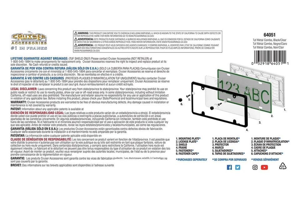 Cruiser 64051 Tuf Metal Combo Style Black / Clear License Plate Frame Foto 3 de 3