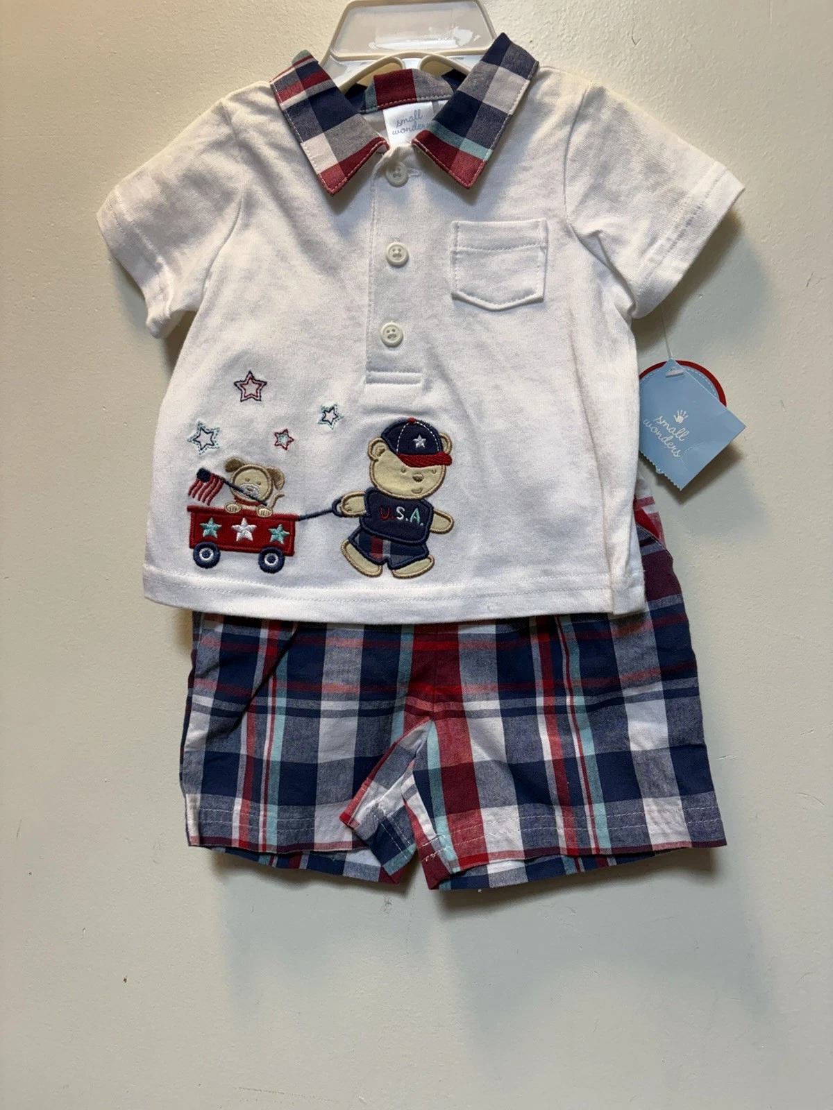 Vintage ‘90’s Infant Boys NWTS 4th of July Embroidered 2 Piece 100% Cotton.