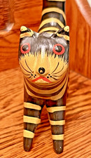 Vintage Hand Painted Long Tail Wooden Kitty Cat Figurine Folk Art 10" Tall