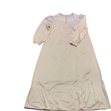 Vtg Vanity Fair Sleepwear Womens L Light Pink Long Robe Coat Embroidered Large
