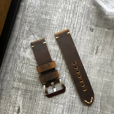 Marron Italien Cuir de Veau Bracelet Montre Pour Panerai Luminor Marina Pam - Photo 1/4