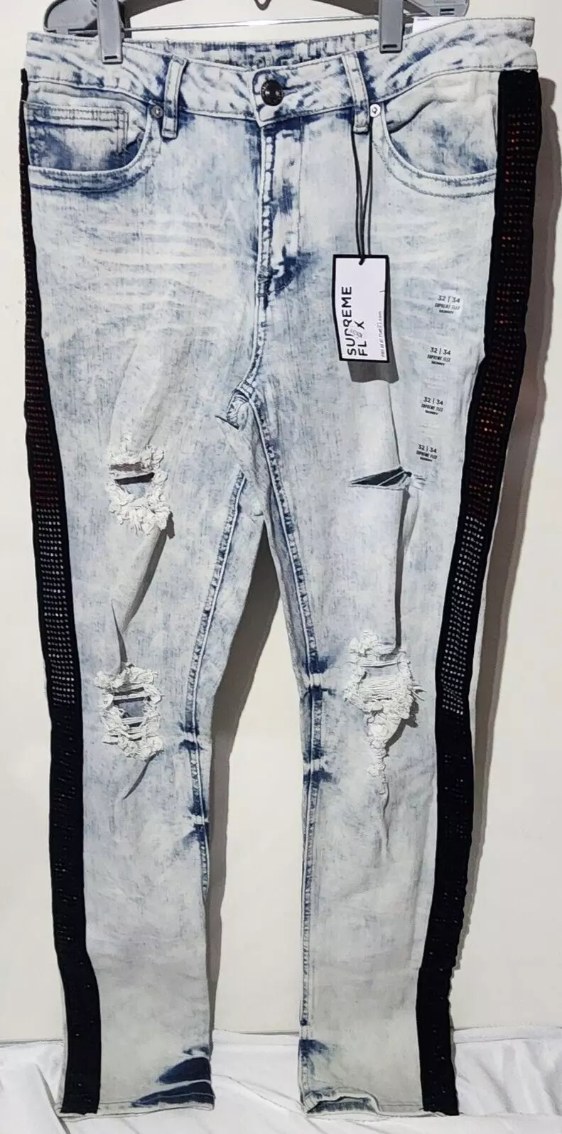 Jean Rue21 Premium Homme 32x34 Bleu Supreme Flex Skinny Cristal Strass NEUF