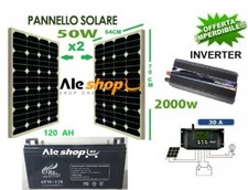 KIT FOTOVOLTAICO PER CASA BAITA CAMPER PANNELLO SOLARE 50WATT INVERTER BATTERIA 