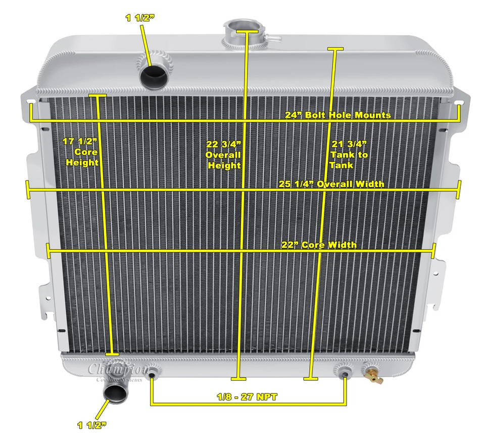 KR Champion 3 Row Radiator for 1967 - 1969 Plymouth Barracuda V8 Engine #CC6769 - Image 3 of 4