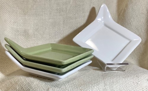 4 DIVERSIFIED CERAMICS DC892 sage green & white handled appetizer plates - Picture 2 of 4
