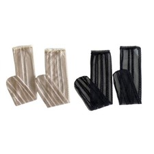 Women Thin Lace Calf Socks Ruffle Trim Vertical Striped Mesh Tube Hosiery