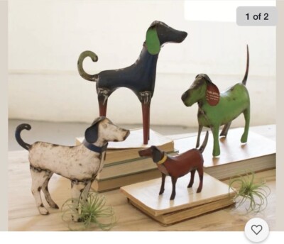 Set Of Four Recycled Painted Iron Dogs Multi