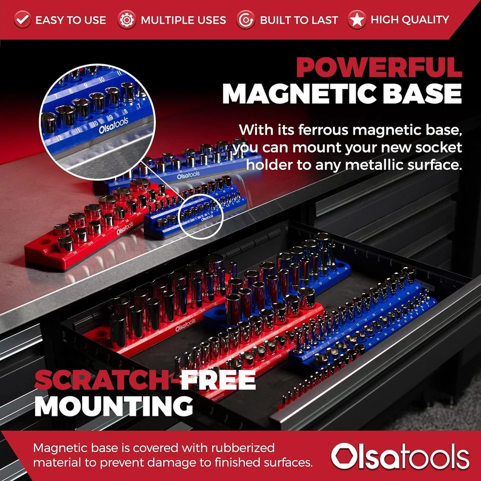 Olsa Tools Magnetic Socket Organizer | 3 Piece Socket Holder Kit | 1/2-inch, - Image 4 of 4