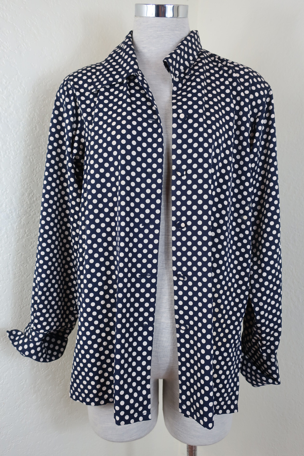 Top vintage YSL Saint LAURENT nero a pois manica lunga seta piccolo 4 5 6