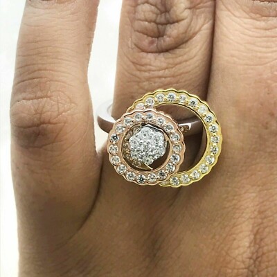 3Ct Round Simulated Circle Spinning Ring Free Pendant 14K Three Tone Gold Plated