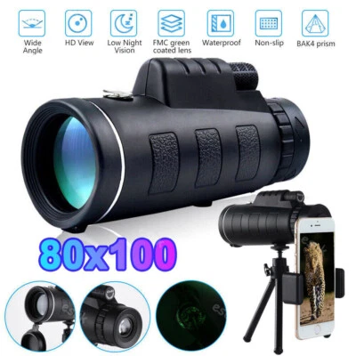 MARKENLOS Telescopio monocular Star Scope 80X100 HD visión nocturna monocular con trípode móvil