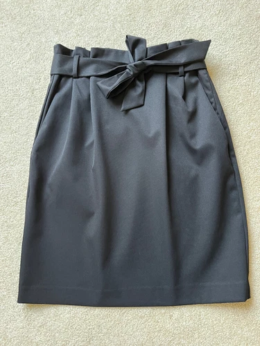 H&M Women Black Twill Paper Bag High Waist Tie Belt Mini Skirt sz.6 EUC