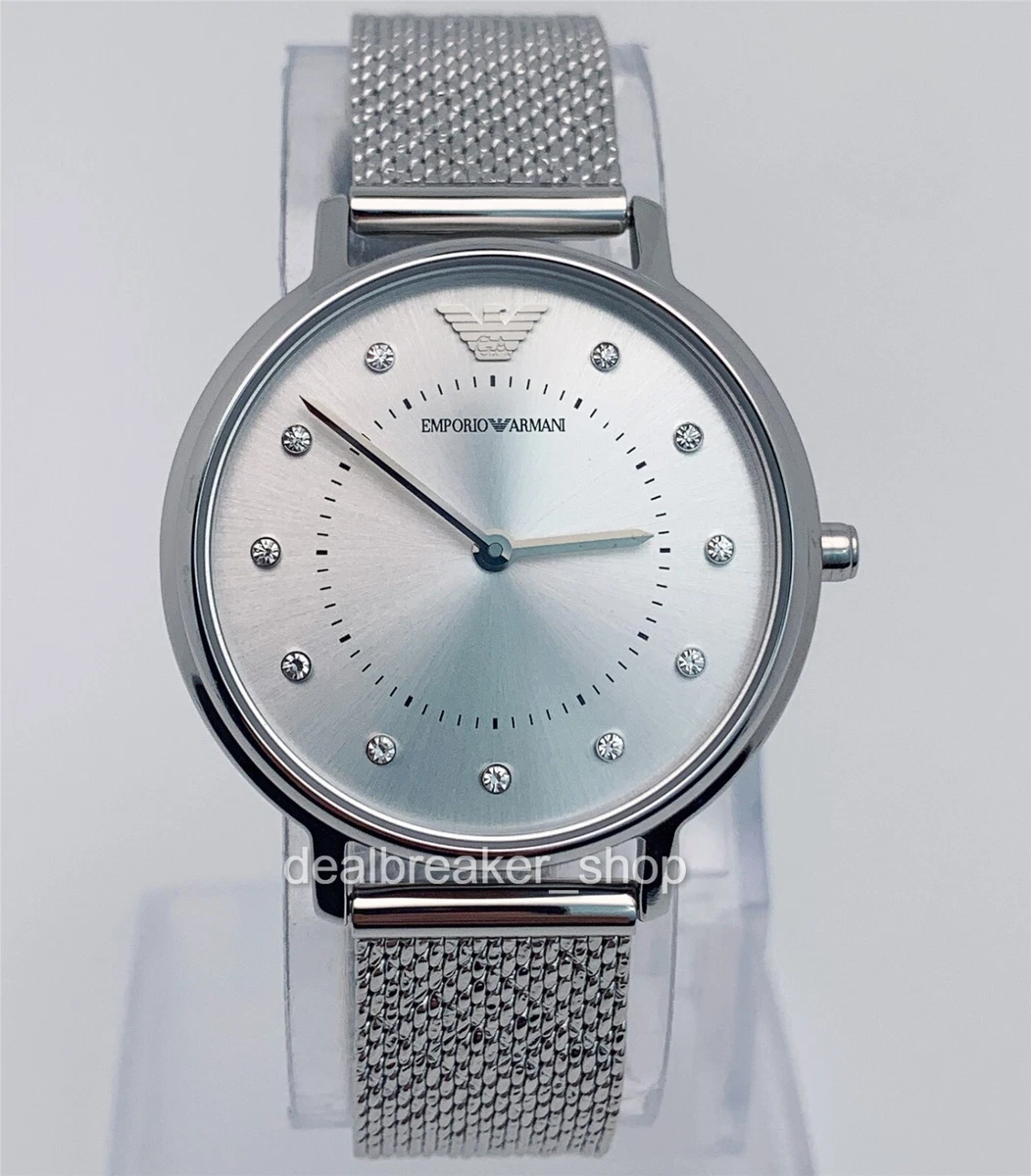 Emporio Armani AR11128 All Silver Tone Mesh Band 32mm Crystal Dial