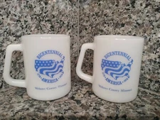 2pc Federal Coffee Mug Cup White Milk Glass Heat Proof Vintage. Bicentennial USA