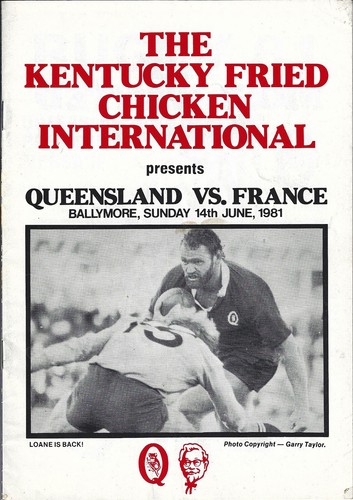 Queensland v France 14 Jun 1981 Brisbane RUGBY PROGRAMME