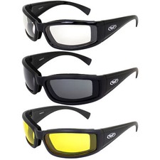 3 ANTI FOG Padded Motorcycle Riding Glasses Sunglasses Night Day with FREE BAGS