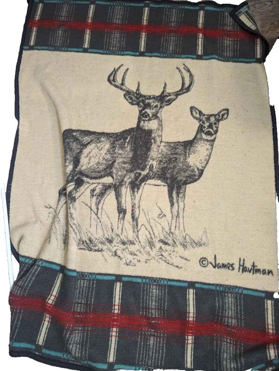 Biederlack Reversible Fleece Blanket STAG DEER LOVER Large Vintage
