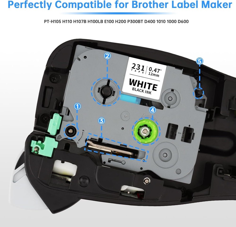 6PK 12mm Laminated Label Maker Tape Compatible with Brother P-Touch TZ-231 TZe-231 PT-D210 6PK 12mm Laminated Label Maker Tape Compatible with Brother P-Touch TZ-231 TZe-231 PT-D210