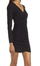 Cally Reformation Black Ruched l/s Mini Dress Party Gothic Date Event Going Out