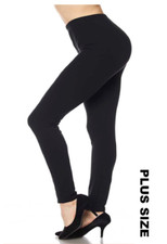 Women's Solid Black Plus Size Leggings Full Long Plain Regular OS Ankle Stretchy