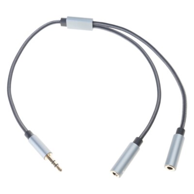 Nylon & Aluminum Cord Gold Plates 3.5mm Plugs to Double Headset & Mic Adapter