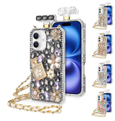 Für Apple iPhone 16 Plus - Parfüm Flakon Cover Case mit Edelstein Strass Armband - Bild 1 von 31