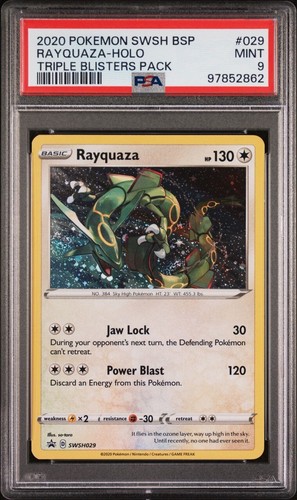 2020 POKEMON SWSH BLACK STAR PROMO TRIPLE BLISTERS PACK #029 RAYQUAZA-HOLO PSA 9