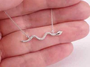 Authentic 0.10Ct Round Cut Real Moissanite Snake Serpent Bar Pendant 14K White Gold Plated