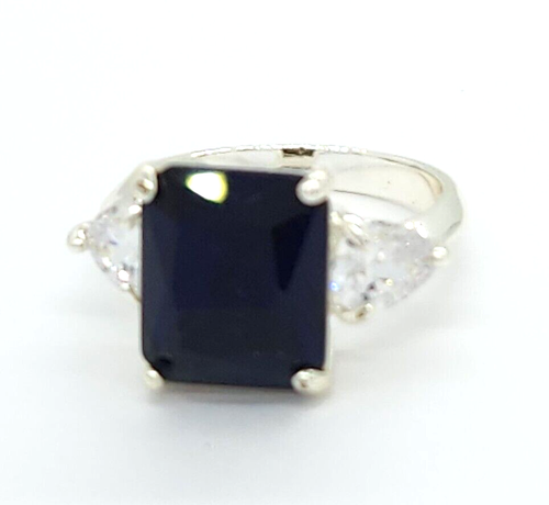 Ladies Silver Tone Cocktail Solitaire Ring Charter Club Blue CZ Size 7 - Picture 3 of 5
