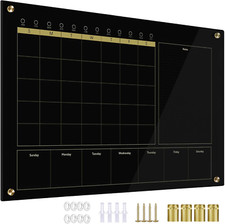 Frameless Black Glass 3-in-1 Dry Erase Calendar Whiteboard 24"x36