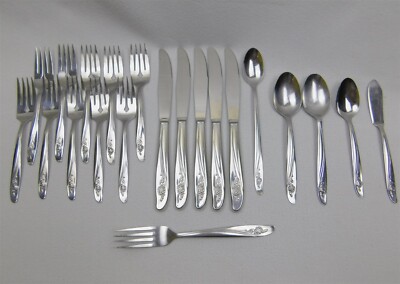 Vtg Oneida ROSEANNE Stainless Flatware Forks Spoons Knives Lot Of 21 Pcs