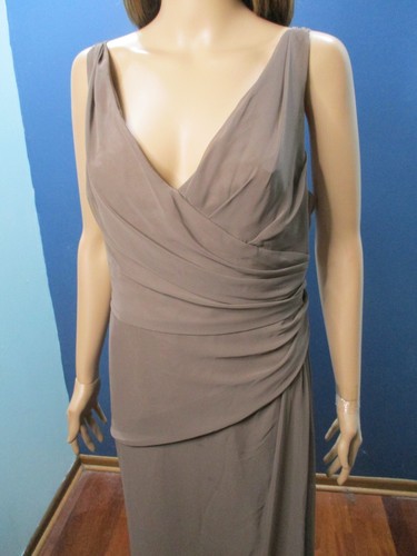 size 16 brown tan mock wrap lined zip up formal gown prom dress JIM HJELM - Picture 5 of 15