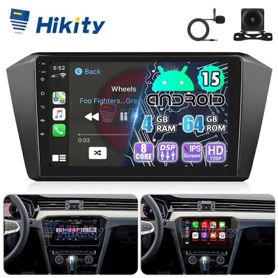 HIKITY Kabellos CarPlay 10" 8Core 4+64GB Android15 Radio Für VW Passat B8 GPS Navi WIFI