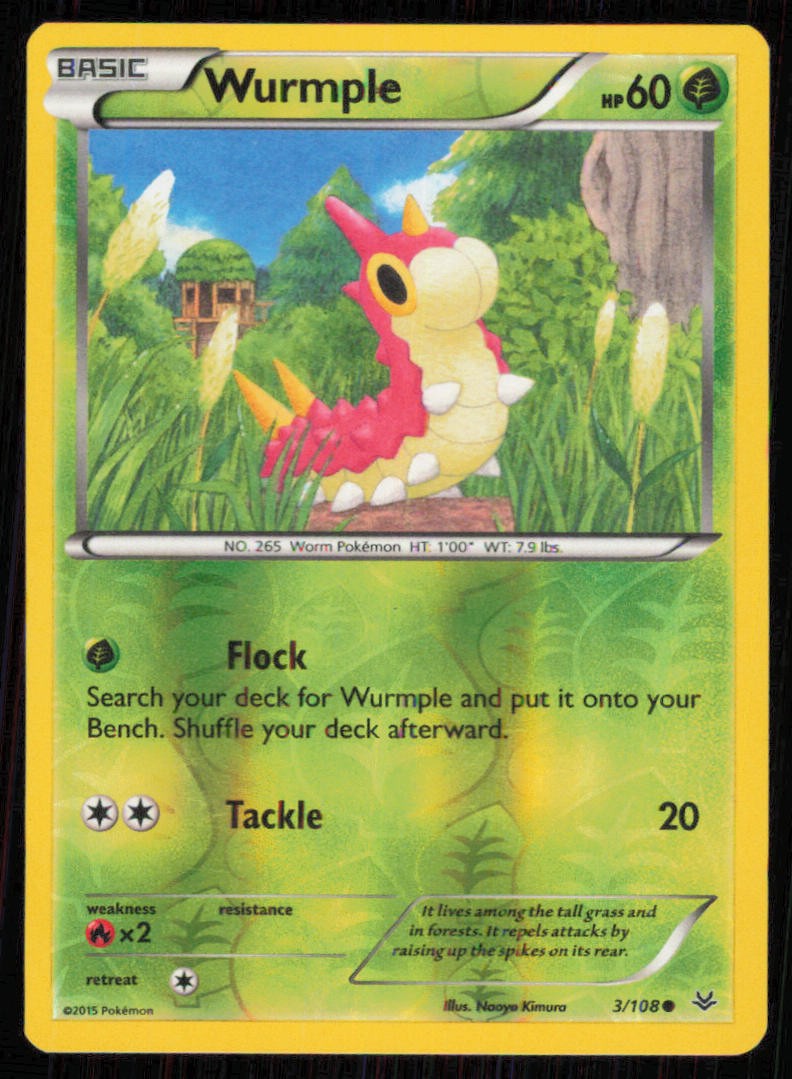 Wurmple 3/108 Common Roaring Skies Pokemon Reverse Holo Lightly Played