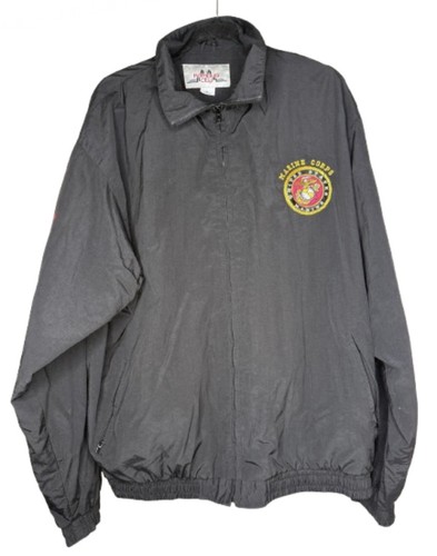 Windbreaker Mens Marine Corps XL Vintage Black Full Zip Boxy Kampus City